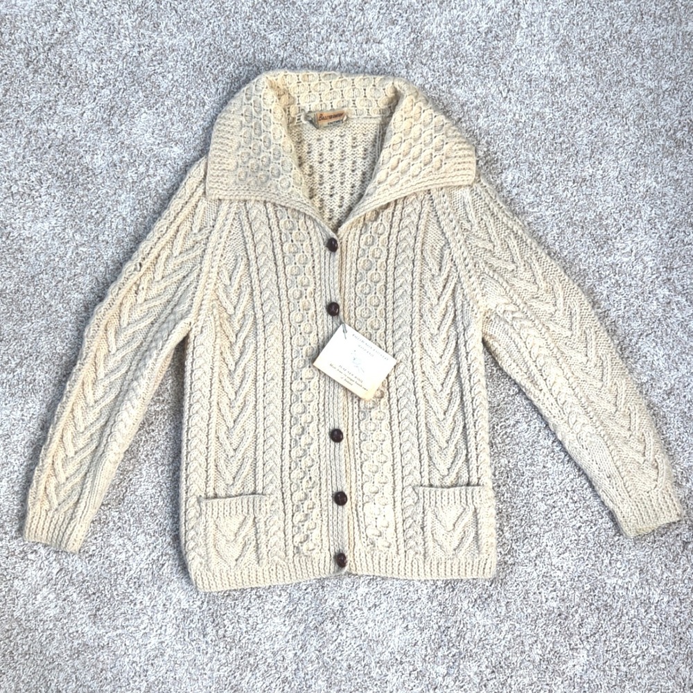 Vintage Ballybunion Cardigan Men S Aran Hand Knit Wool Fisherman Sweater Ireland
